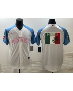 Men's Mexico Baseball 2023 White Blue World Baseball Big Logo Classic Stitched Jersey (Blue White)