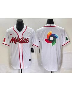 Men's Mexico Baseball 2023 White World Baseball Classic Team Big Logo Stitched Jersey (White)