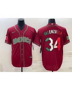 Men's Mexico Baseball #34 Fernando Valenzuela 2023 Red World Baseball Classic Stitched Jersey (Red)