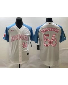 Men's Mexico Baseball #56 Randy Arozarena 2023 White Blue World Baseball Classic Stitched Jersey (Blue White)