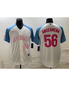 Men's Mexico Baseball #56 Randy Arozarena 2023 White Blue World Baseball Classic Stitched Jersey (Style 2)