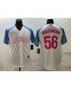 Men's Mexico Baseball #56 Randy Arozarena 2023 White Blue World Baseball Classic Stitched Jersey (Style 3)