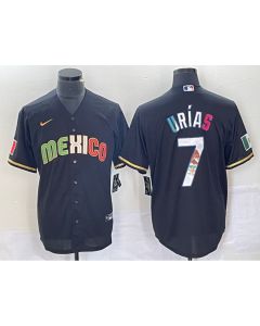 Men's Mexico Baseball #7 Julio Urias 2023 Black World Baseball With Patch Classic Stitched Jersey (Style 10)