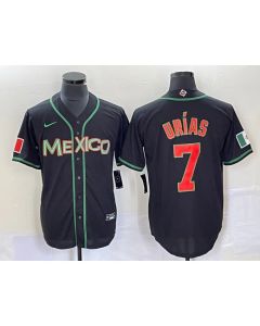 Men's Mexico Baseball #7 Julio Urias 2023 Black World Baseball With Patch Classic Stitched Jersey (Style 11)