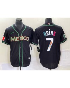 Men's Mexico Baseball #7 Julio Urias 2023 Black World Baseball With Patch Classic Stitched Jersey (Style 13)