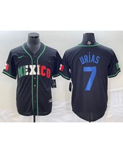 Men's Mexico Baseball #7 Julio Urias 2023 Black World Baseball With Patch Classic Stitched Jersey (Style 3)