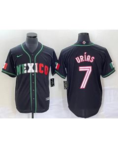 Men's Mexico Baseball #7 Julio Urias 2023 Black World Baseball With Patch Classic Stitched Jersey (Style 6)