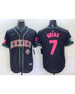 Men's Mexico Baseball #7 Julio Urias 2023 Black World Baseball With Patch Classic Stitched Jersey (Style 7)