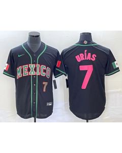 Men's Mexico Baseball #7 Julio Urias 2023 Black World Baseball With Patch Classic Stitched Jersey (Style 8)