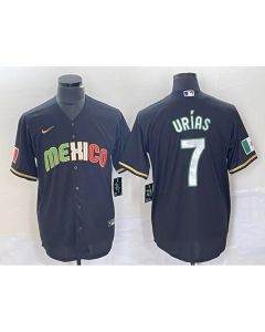 Men's Mexico Baseball #7 Julio Urias 2023 Black World Baseball With Patch Classic Stitched Jersey (Style 9)