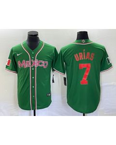 Men's Mexico Baseball #7 Julio Urias 2023 Green World Baseball With Patch Classic Stitched Jersey (2023)