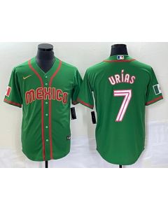 Men's Mexico Baseball #7 Julio Urias 2023 Green World Baseball With Patch Classic Stitched Jersey (Style 11)