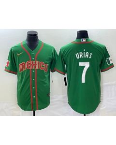 Men's Mexico Baseball #7 Julio Urias 2023 Green World Baseball With Patch Classic Stitched Jersey (Style 12)