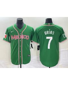 Men's Mexico Baseball #7 Julio Urias 2023 Green World Baseball With Patch Classic Stitched Jersey (Style 2)