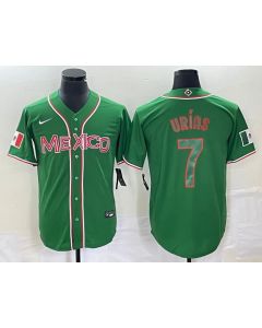 Men's Mexico Baseball #7 Julio Urias 2023 Green World Baseball With Patch Classic Stitched Jersey (Style 3)