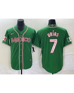 Men's Mexico Baseball #7 Julio Urias 2023 Green World Baseball With Patch Classic Stitched Jersey (Style 5)