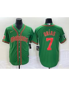 Men's Mexico Baseball #7 Julio Urias 2023 Green World Baseball With Patch Classic Stitched Jersey (Style 9)