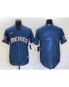 Men's Mexico Baseball #7 Julio Urias 2023 Navy World Baseball Classic Stitched Jersey (2023)