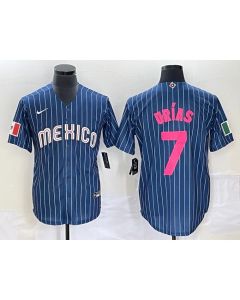 Men's Mexico Baseball #7 Julio Urias 2023 Navy World Baseball Classic Stitched Jersey (Navy)