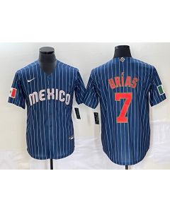 Men's Mexico Baseball #7 Julio Urias 2023 Navy World Baseball Classic Stitched Jersey (Style 2)