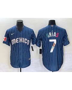 Men's Mexico Baseball #7 Julio Urias 2023 Navy World Baseball Classic Stitched Jersey (Style 3)