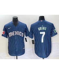 Men's Mexico Baseball #7 Julio Urias 2023 Navy World Baseball Classic Stitched Jersey (Style 4)