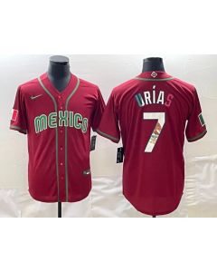 Men's Mexico Baseball #7 Julio Urias 2023 Red World Baseball Classic Stitched Jersey (2023)