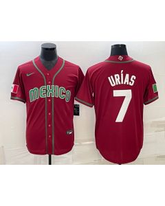 Men's Mexico Baseball #7 Julio Urias 2023 Red World Baseball Classic Stitched Jersey (Style 5)