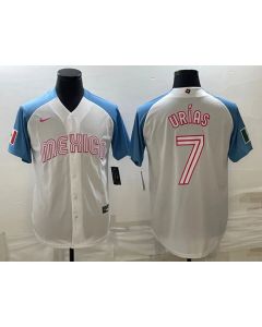 Men's Mexico Baseball #7 Julio Urias 2023 White Blue World Baseball Classic Stitched Jersey (Style 4)