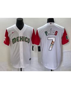 Men's Mexico Baseball #7 Julio Urias 2023 White Red World Baseball With Patch Classic Stitched Jersey (Style 3)