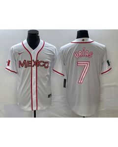 Men's Mexico Baseball #7 Julio Urias 2023 White World Baseball With Patch Classic Stitched Jersey (2023)