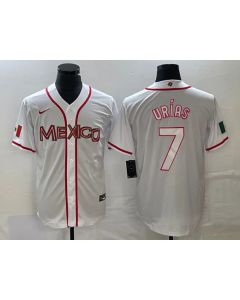 Men's Mexico Baseball #7 Julio Urias 2023 White World Baseball With Patch Classic Stitched Jersey (Style 2)