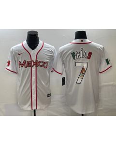 Men's Mexico Baseball #7 Julio Urias 2023 White World Baseball With Patch Classic Stitched Jersey (White)