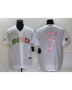 Men's Mexico Baseball #7 Julio Urias White 2023 World Baseball Classic Stitched Jersey (White)