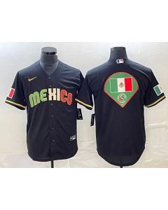 Men's Mexico Baseball Black 2023 World Baseball Classic Team Big Logo Stitched Jersey (Black)