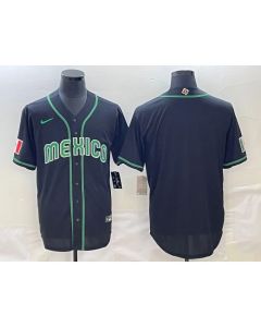 Men's Mexico Baseball Blank 2023 Black World Baseball With Patch Classic Stitched Jersey (Black)