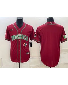 Men's Mexico Baseball Blank 2023 Red World Baseball With Patch Classic Stitched Jersey (Red)