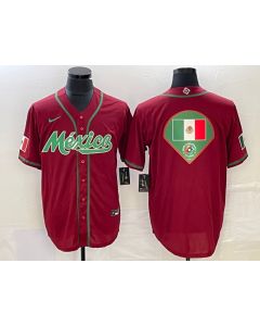 Men's Mexico Baseball Red 2023 World Baseball Classic Team Big Logo Stitched Jersey (Red)