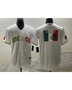 Men's Mexico Baseball White 2023 World Baseball Classic Team Big Logo Stitched Jersey (White)