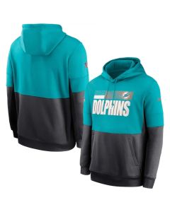 Men's Miami Dolphine Aqua/Charcoal Sideline Impact Lockup Performance Pullover Hoodie