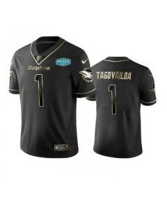 Men's Miami Dolphins #1 Tua Tagovailoa 2020 Black Gold With 347 Shula Patch Limited Stitched Jersey