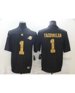 Men's Miami Dolphins #1 Tua Tagovailoa 2020 Black Leopard Print Fashion Limited Stitched Jersey