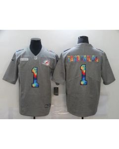 Men's Miami Dolphins #1 Tua Tagovailoa 2020 Grey Crucial Catch Limited Stitched Jersey