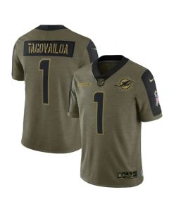 Men's Miami Dolphins #1 Tua Tagovailoa 2021 Olive Salute To Service Limited Stitched Jersey