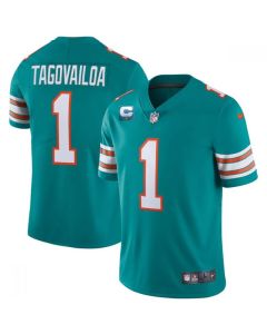 Men's Miami Dolphins #1 Tua Tagovailoa 2022 Aqua With 1-star C Patch Color Rush Limited Stitched Jersey
