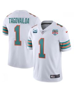 Men's Miami Dolphins #1 Tua Tagovailoa 2022 Aqua With 50th Perfect Season Patch Limited Stitched Jersey (2022)