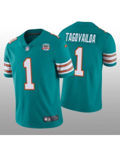 Men's Miami Dolphins #1 Tua Tagovailoa 2022 Aqua With 50th Perfect Season Patch Limited Stitched Jersey (Style 2)