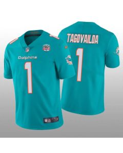 Men's Miami Dolphins #1 Tua Tagovailoa 2022 Aqua With 50th Perfect Season Patch Limited Stitched Jersey (Style 3)