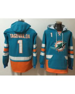 Men's Miami Dolphins #1 Tua Tagovailoa Aqua Ageless Must-Have Lace-Up Pullover Hoodie