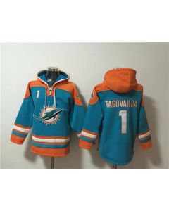Men's Miami Dolphins #1 Tua Tagovailoa Aqua Lace-Up Pullover Hoodie